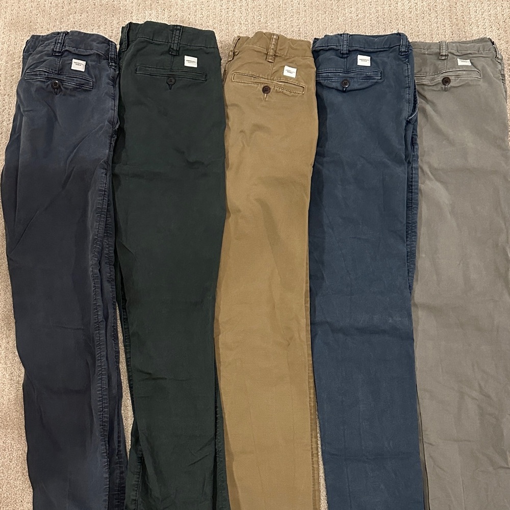 Lot of 5!  American Eagle Men's Chinos - Navy, Green, Khaki, Blue, Gray 28x30